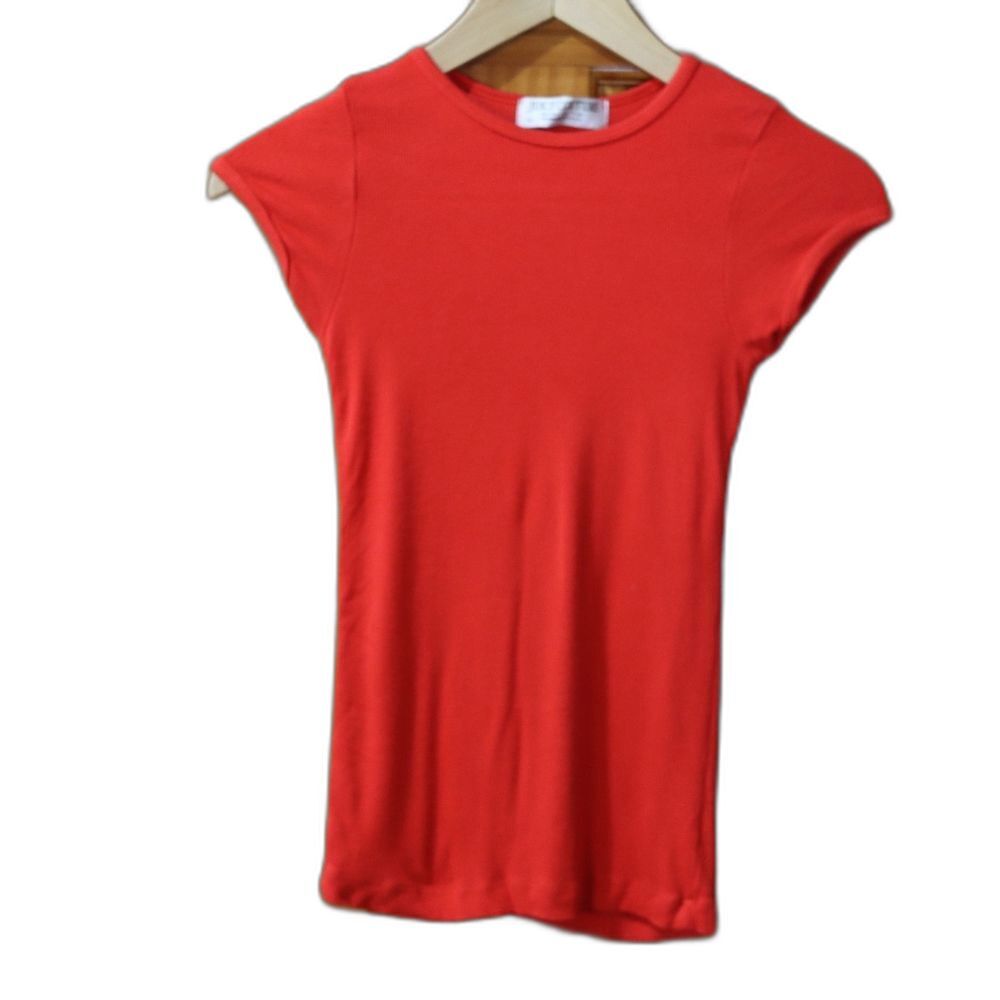 Juicy Couture Red Ribbed Short Sleeve Fitted Long Line Y2k Tee Shirt Medium